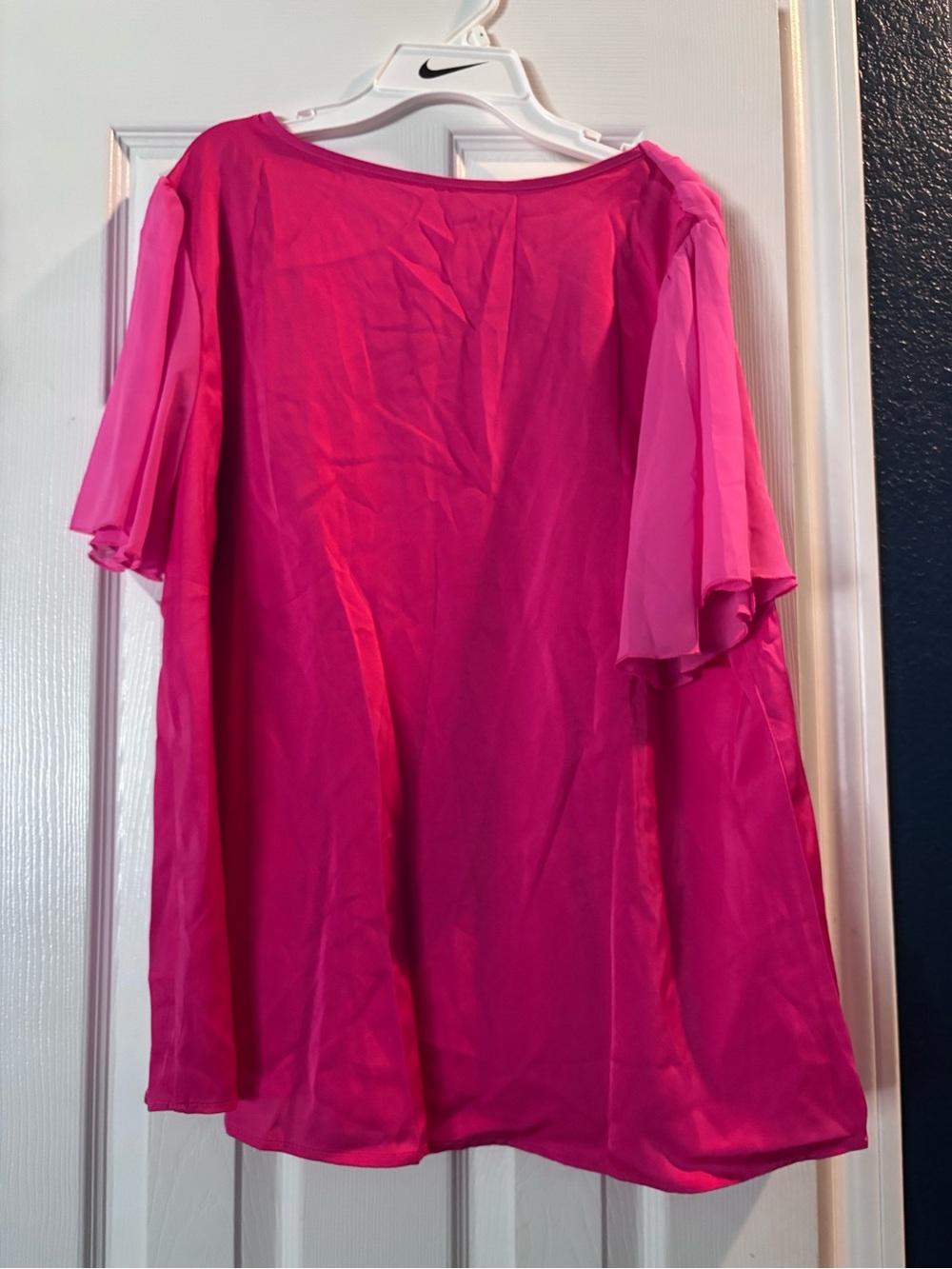 SHEIN Hot Pink Chiffon Draped Blouse with Pearl Buttons - Picture 4 of 6